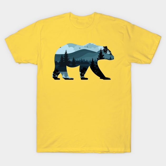 Bear In Mountain Forest Lake Retro Vintage Outdoor Nature Adventure T-Shirt by mrsmitful01